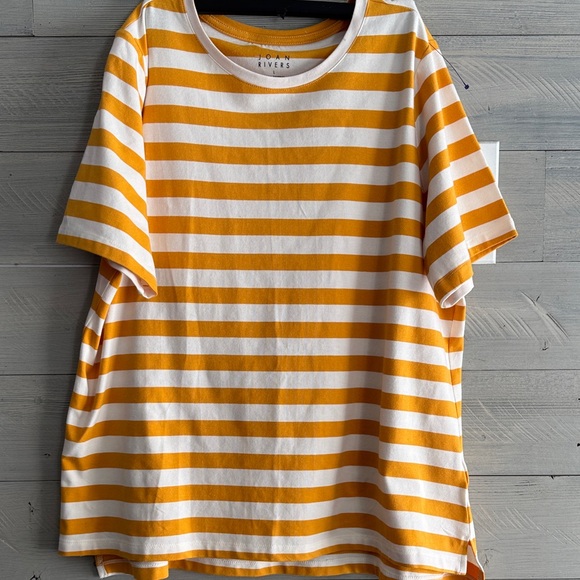 Joan Rivers Mustard and White Striped Tee - Picture 3 of 8